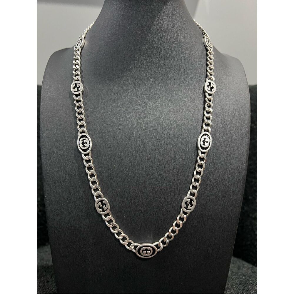Gucci silver tone interlocking g chain necklace